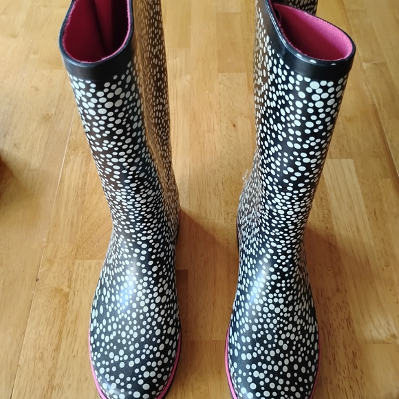 unknown Shoes - Women's Black Polka Dot Rain Boots with Pink Interior Trim